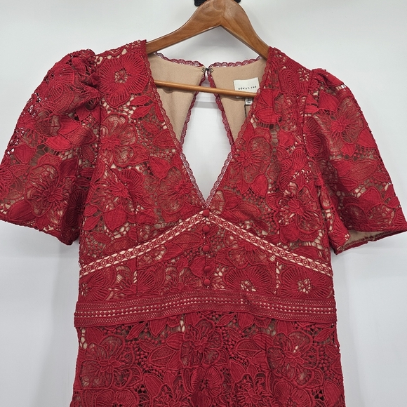 Adelyn Rae Red Lace Mod Illusion Midi Dress Womens Size Large New - Picture 5 of 14